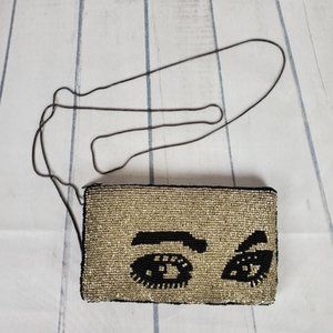 Mary Frances Watch Out Crossbody Beaded Bag Gold
